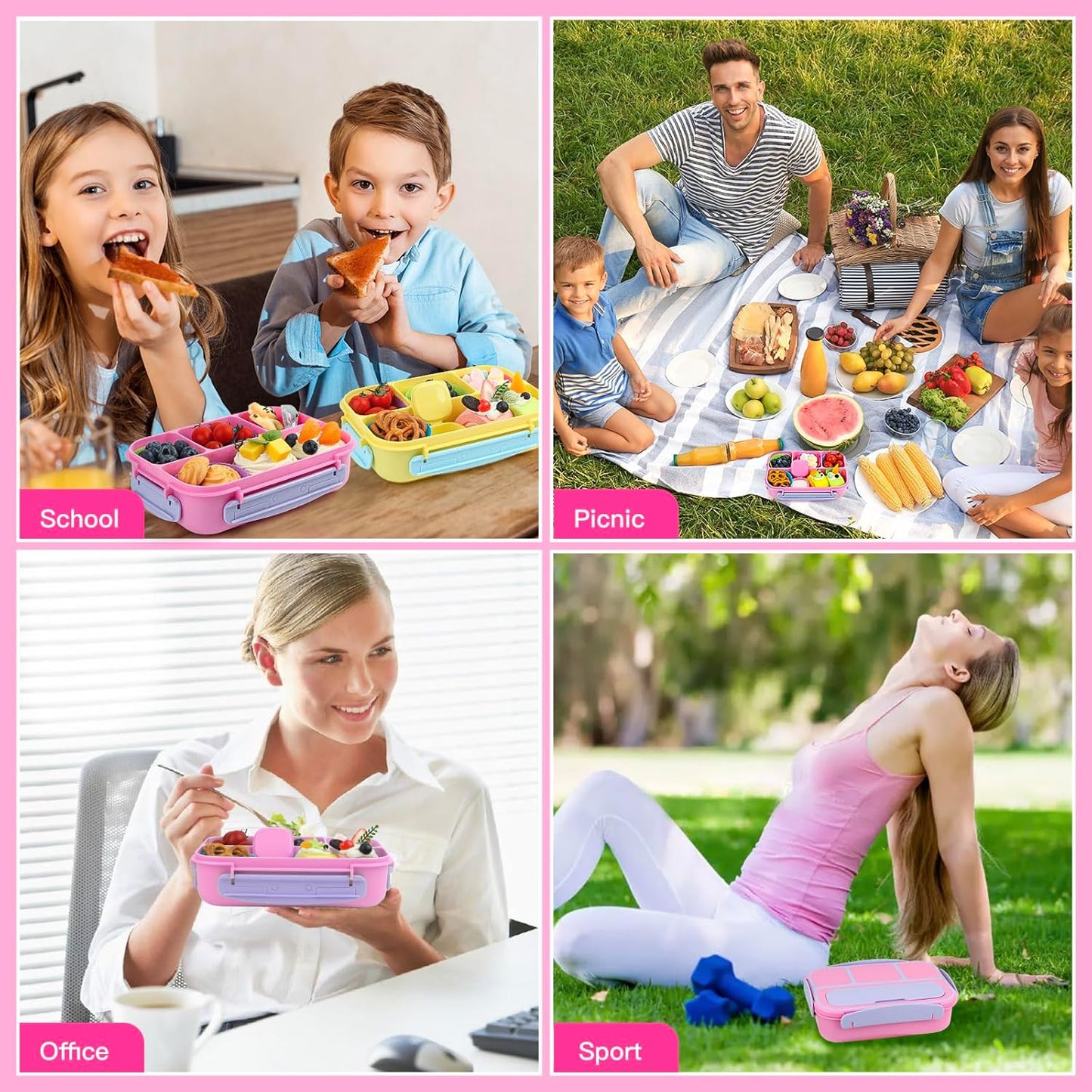 MaMix Bento Lunch Box Adult, Kids, Lunch Containers for Adults/Kids/Students,1300ML-4 Compartment (Blue)