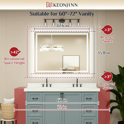 Keonjinn 40 x 24 Inch LED Mirror, Bathroom Mirror with Lights, LED Vanity Mirror, Wall Mounted Anti-Fog Dimmable Lighted Makeup Mirror for Bedroom, IP54 Waterproof (Horizontal/Vertical)
