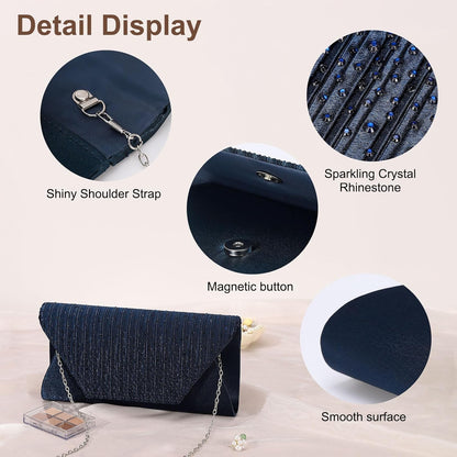 DTGN Evening Bags Clutch Purses for Women Formal, Purse Handbag Crossbody Bag Rhinestone Shoulder Bag for Wedding Party