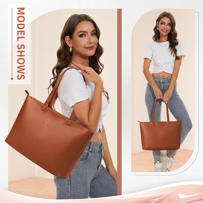 KALIDI Tote Bag Zipper Shoulder Bag Faux Leather Purses for Women Large Casual Handbag Work Dating College