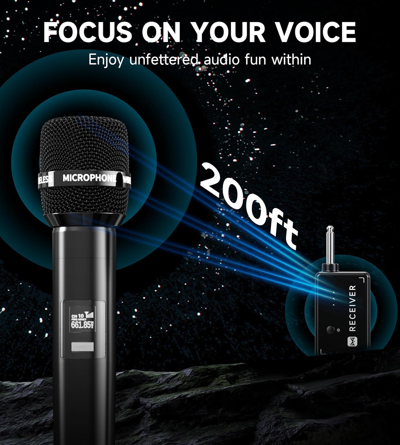 Wireless Microphone, Wireless Mic with One-to-One Chip Connection, 40H Rechargeable Battery, 200FT Range, Plug and Play, Ergonomic Design,Less Latency Microphone for Singing, Speech, Party