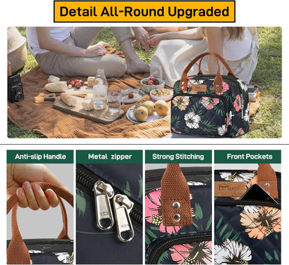 HOMESPON Lunch Bag for Woman Man Adults with Front Pocket Insulated Lunch Tote Lunch Box Container for Work Picnic or Travel(Black)