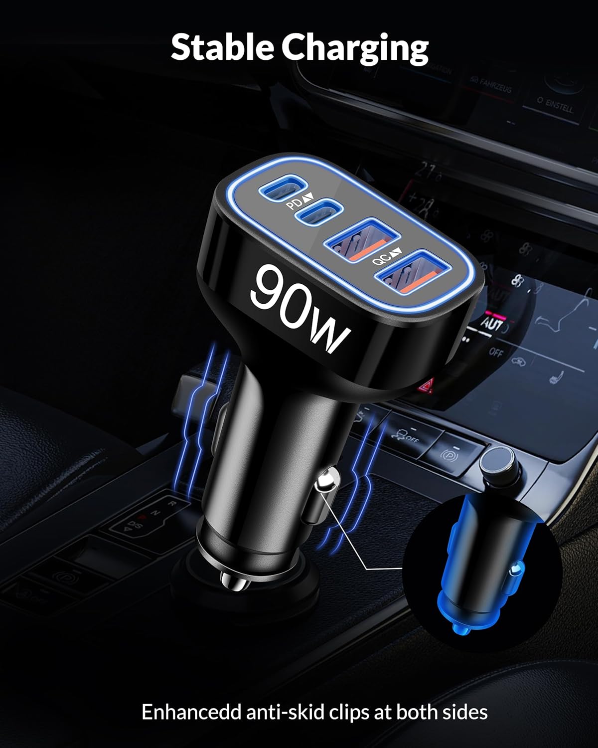 USB C Car Charger, 4-Port 90W Super Fast Car Phone Charger Accessories Dual 45W USB-C & USB-A Cargador Carro Adapter Cigarette Lighter for iPhone 17 16 15 14 13 12 11, Galaxy S25 S24, Tablet, Android