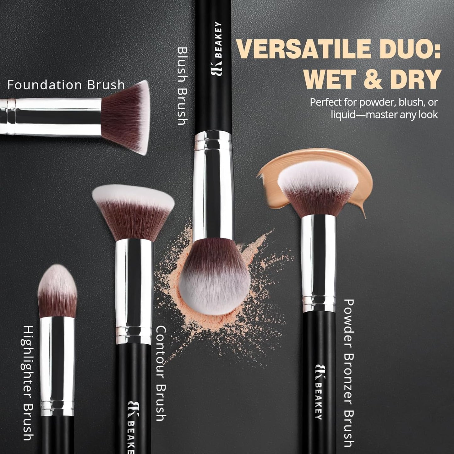 BEAKEY Makeup Brush Set Professional for Eye and Face, Foundation Blending, Eyeshadow, Concealer, Eye Shadow with 2 Blender Sponge, Paper Case, Gifts for Women