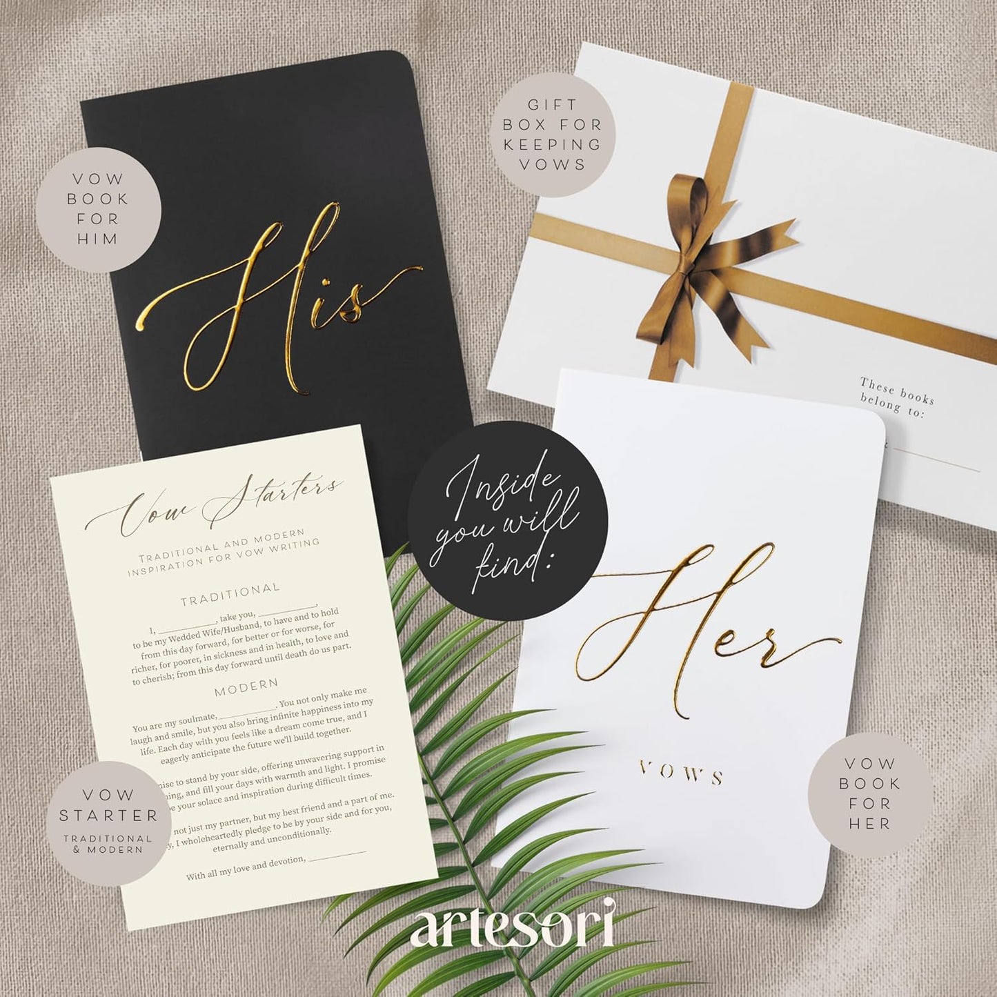 ARTESORI Wedding Vow Book for Her & Him, Soft Touch, Gold Foil Engraving, 28 Lined Pages, Wedding Vow Books His and Hers, Wedding Essentials, Wedding Registry Ideas, His and Hers Gifts [Mint & Sage]