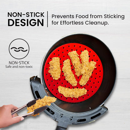 Collapsible Silicone Air Fryer Basket Liners Pot - AirFryer Liners Reusable Bowls for 5 Quart or Bigger - Air Fryer Accessories 2 Pack - Round Silicone Liners (Red & Black)