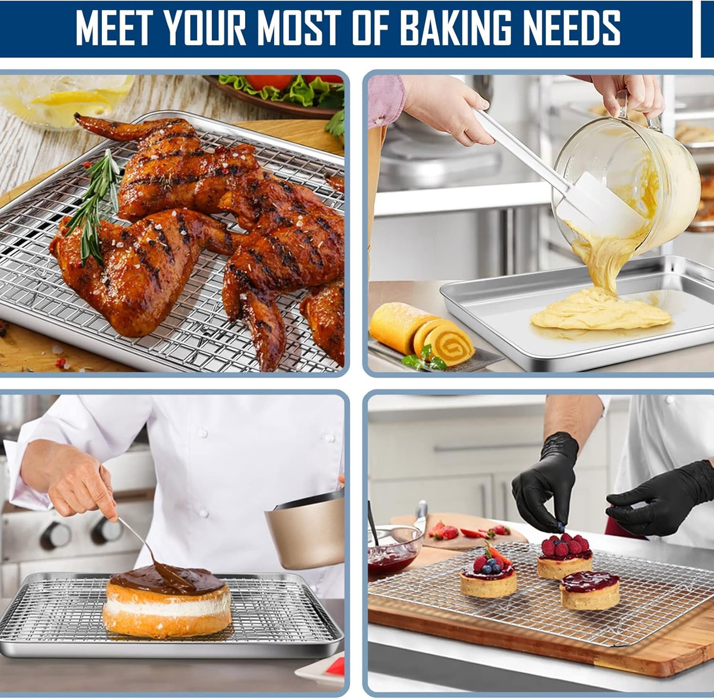 17.5 Inch Baking Sheet Pan with Rack Set, Joyfair Stainless Steel Half Size Oven Cookie Sheet Tray with Cooling Rack, Non-Toxic & Heavy Duty, Mirror Finishes &Easy Cleaning - (1 Pan + 1 Rack)