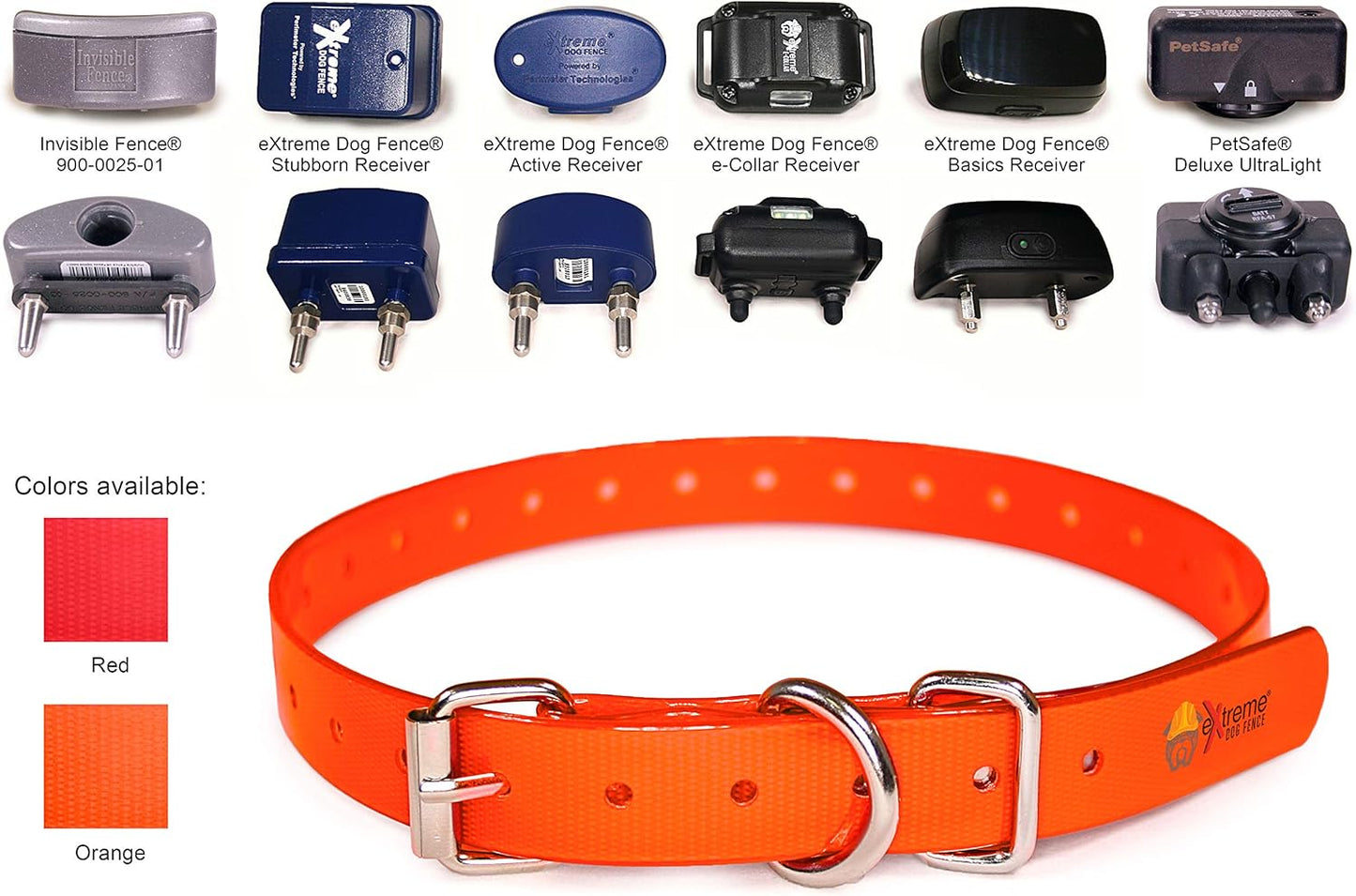 Orange Heavy-Duty 3/4" Waterproof and Odor Proof TPU Replacement Dog Collar Strap for Bark, Shock, Training and Electric Dog Fence Receiver Collars