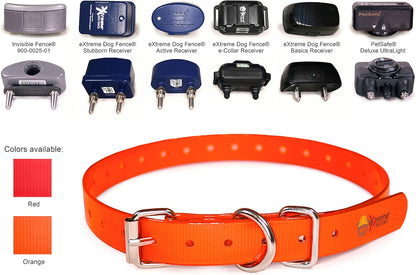 Orange Heavy-Duty 3/4" Waterproof and Odor Proof TPU Replacement Dog Collar Strap for Bark, Shock, Training and Electric Dog Fence Receiver Collars