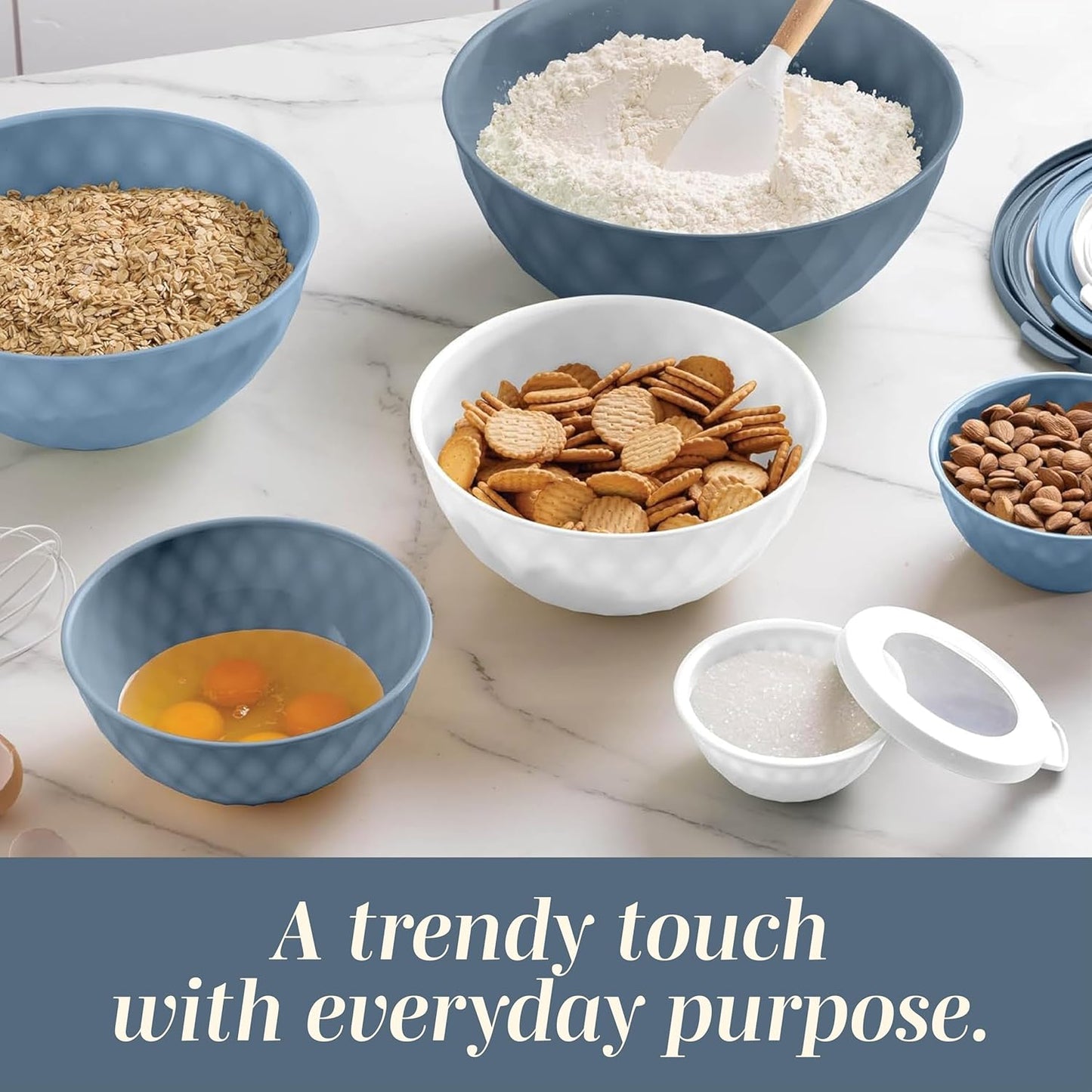 COOK WITH COLOR Mixing Bowls with TPR Lids - 12 Piece Plastic Nesting Bowls Set Includes 6 Prep Bowls and 6 Lids, Microwave Safe Mixing Bowl Set (Mint)