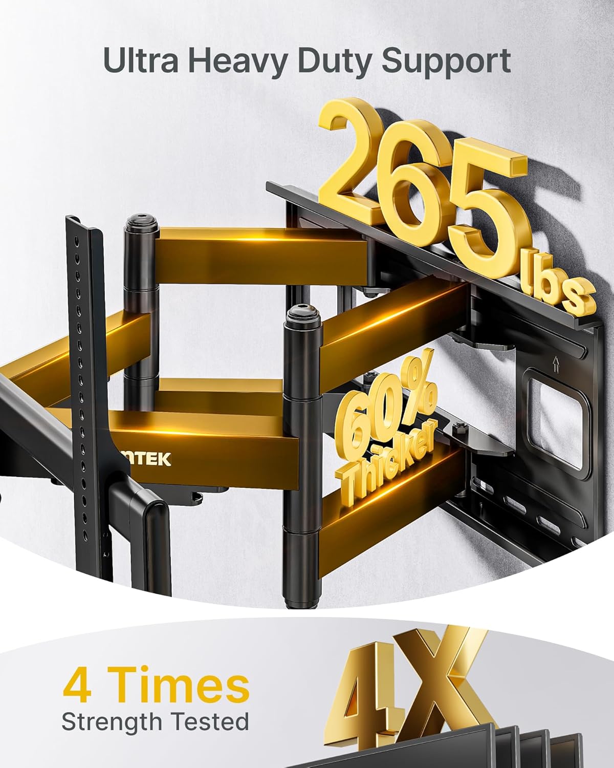 monTEK Heavy Duty TV Wall Mount for 60"–120" TVs, Pre-Assembled & 265lbs 3X Tested, Full Motion TV Mount with Tool-Free Tilt/Swivel/Extension, Max VESA 900x600, Fits 16"/18"/24" Studs - PuriLite