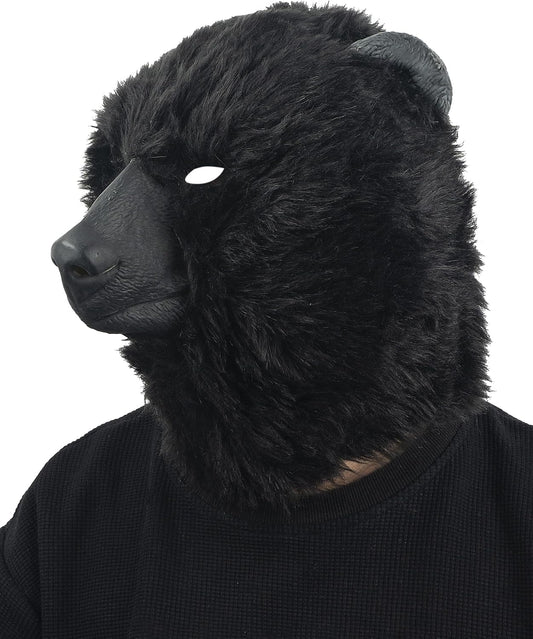 Black Bear Head Mask Full Face Plush Bear Costume Deluxe Halloween Party Animal Head Masks