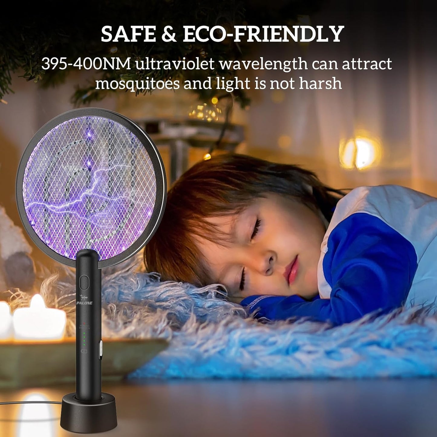 PALONE Bug Zapper Racket 3000V Electric Swatter 3 Layers Lamp Indoor Zapper Without Waving Hands for Kitchen, Home, Garden and Outdoors