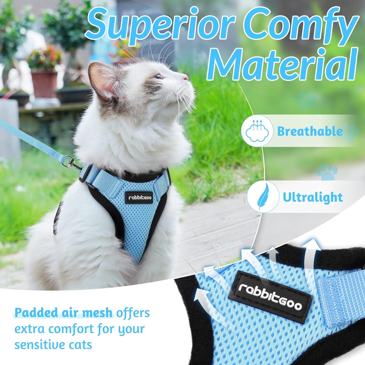rabbitgoo Cat Harness and Leash for Walking, Escape Proof Soft Adjustable Vest Harnesses for Small Medium Cats, Easy Control Breathable Reflective Strips Jacket, XS, Black