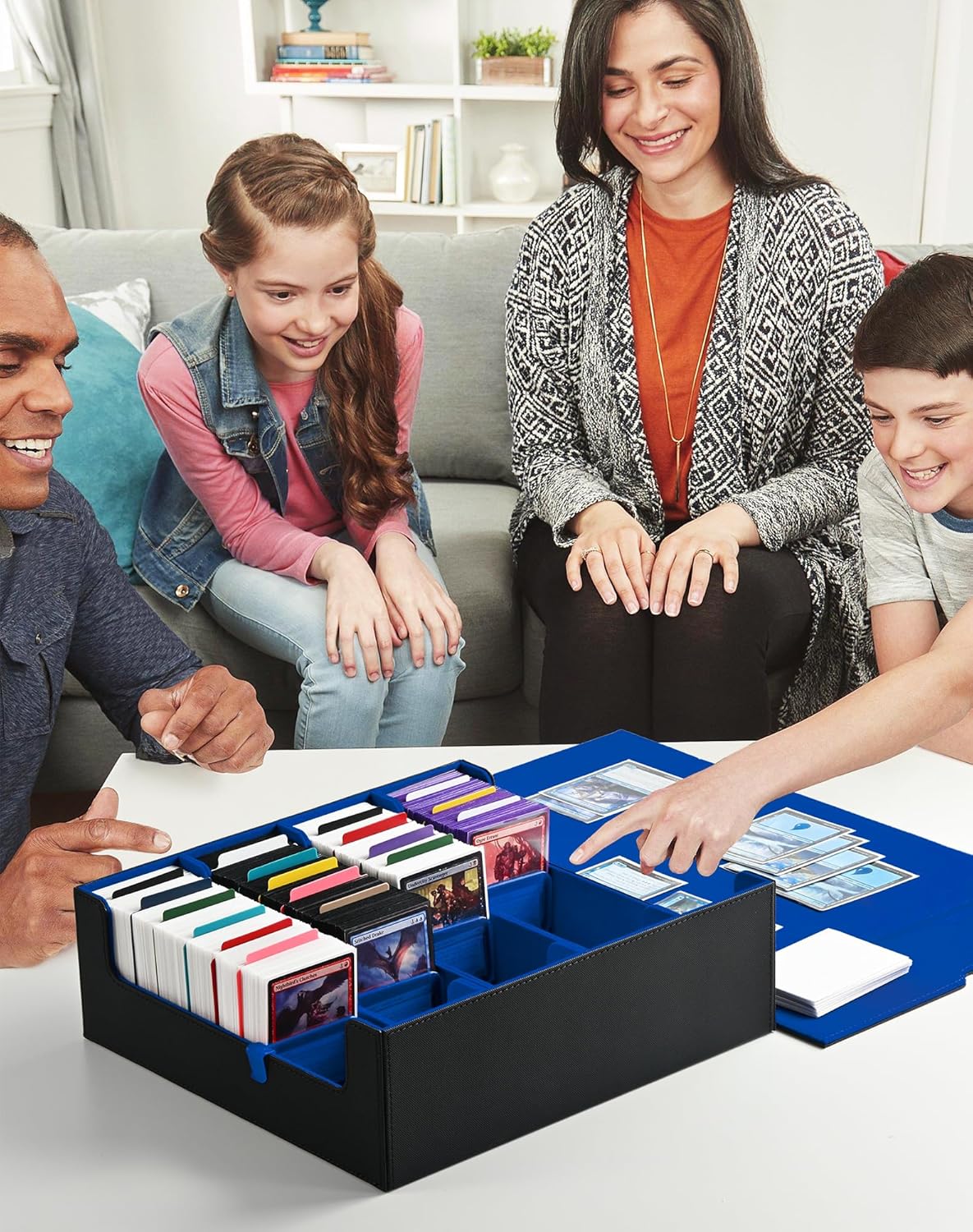 ZLCA Card Storage Box for MTG PTCG, Commander Deck Box Holds 3000+ Cards, Card Storage Case with 4 Stoppers, Card Organizer for TCG Sport Cards (Black)