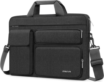 MOSISO Laptop Bag 13.3 inch, 13-13.3 inch Computer Shoulder Bag Compatible with MacBook Air/Pro 13/Pro 14, HP Dell ASUS Notebook &2 Raised&1 Flapover&1 Horizontal Pocket&Handle&Belt, Black