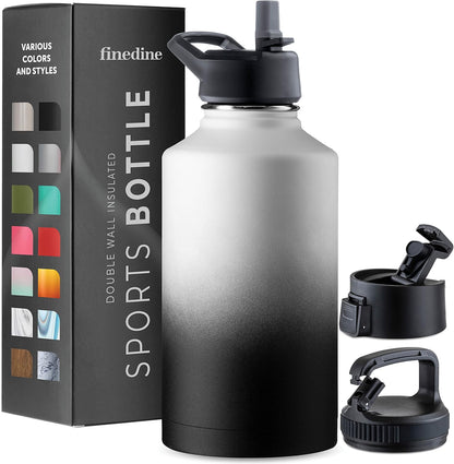 FineDine Water Bottle - Stainless Steel Insulated Water Bottle with Straw Lid, Flip Lid & Wide-Mouth Cap - Keeps Hot and Cold - 25 Oz / 739ml - Pure Pearly White
