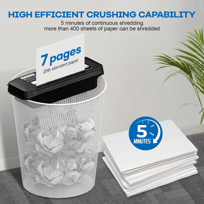 Membship 7-Sheet Strip Cut Paper Shredder | Portable Home & Office Document Shredder | Jam Proof | Overheat Protection | Black