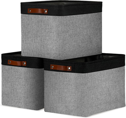 DULLEMELO Storage Baskets for Shelves, Fabric Collapsible Rectangular Storage Bins for Shelves, Closets, Nursery, Home, Office, Empty Gift Baskets (White&Teal)