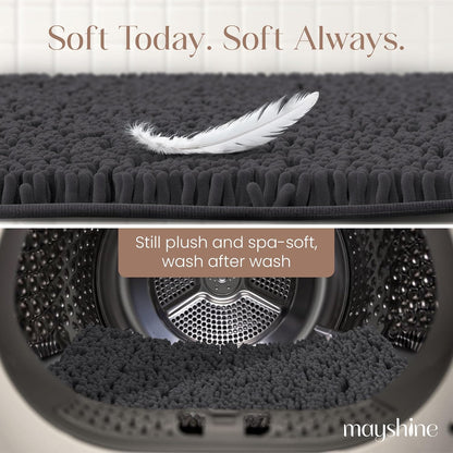 Soft Plush Chenille Bathroom Rug, Absorbent Microfiber Bath Mat, Machine Washable, Non-Slip Grip, Quick-Dry, Thick Shag Carpet Great for Bath, Shower Floor, Bedroom, or Door Mat (Beige, 17x24)