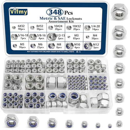 Vifmy 110 Pack 1/4"-20 Inch Lock Nuts,304 (A2-70) Stainless Steel Nylon Insert Locknuts,Standard Inch Thread Nylock Nuts for Bolts