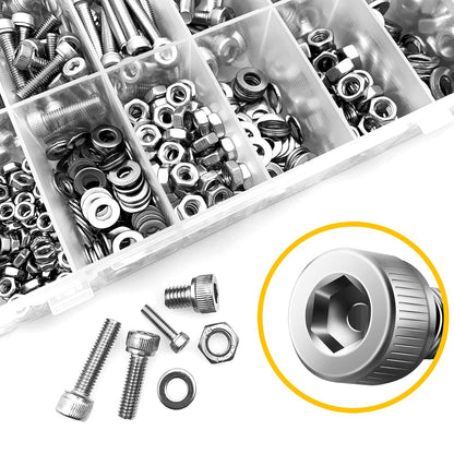 Mywish 900Pcs Metric Screw Assortment, M3 M4 M5 M6 Screw Assortment Kit 304 Stainless Steel Hex Socket Button Head Socket Cap Metric Screws Bolts & Flat Washers/Nuts/Hex Wrenches 16 Sizes 8MM to 20MM