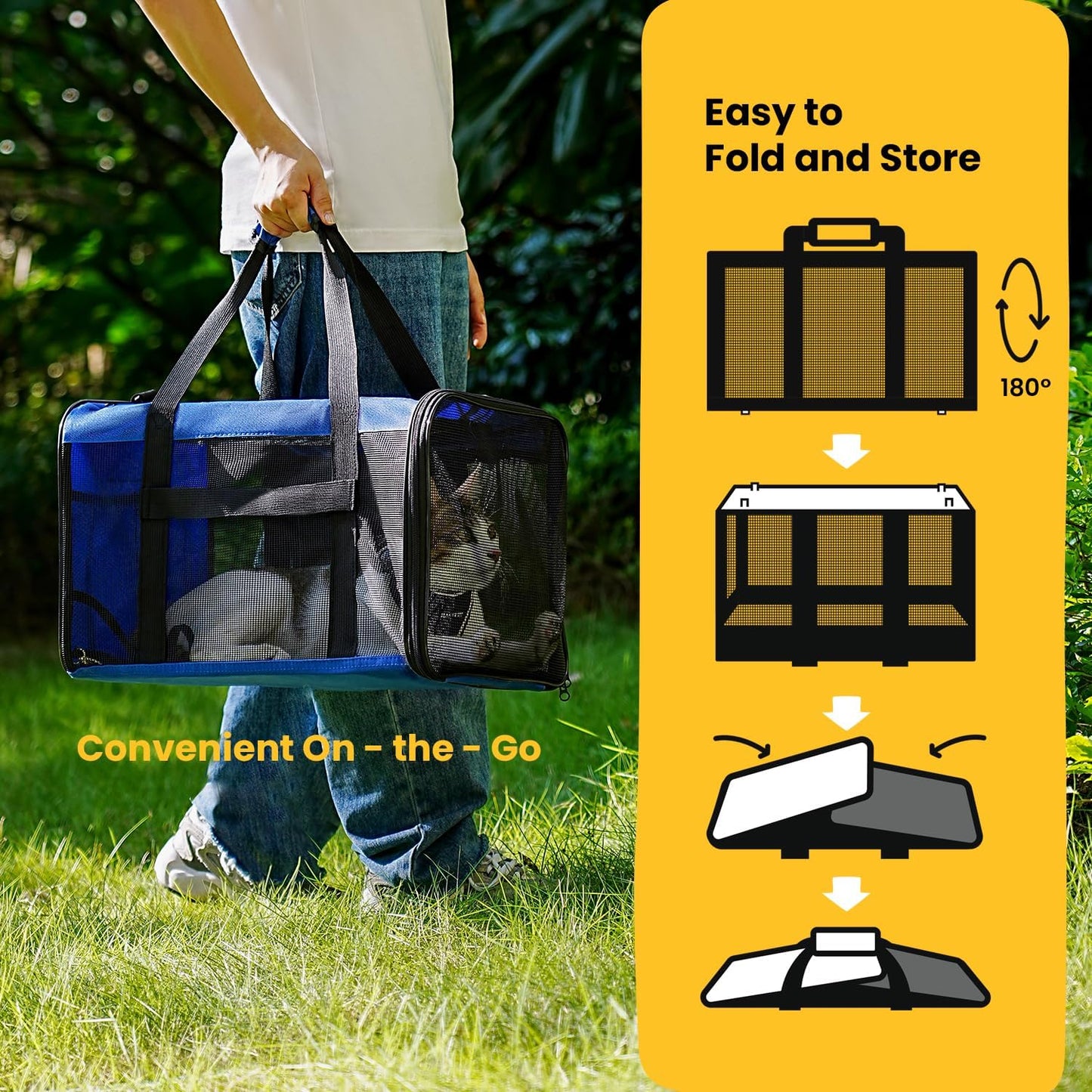 Conlun Cat Carrier Bag,Soft-Sided Pet Carriers for Dogs with 4-Sided Mesh,Airline Approved Cat Transport Carrier for Small&Medium Cats Kitten Puppy Up to 6Kg,Collapsible Cat Travel Carrier-M,Black