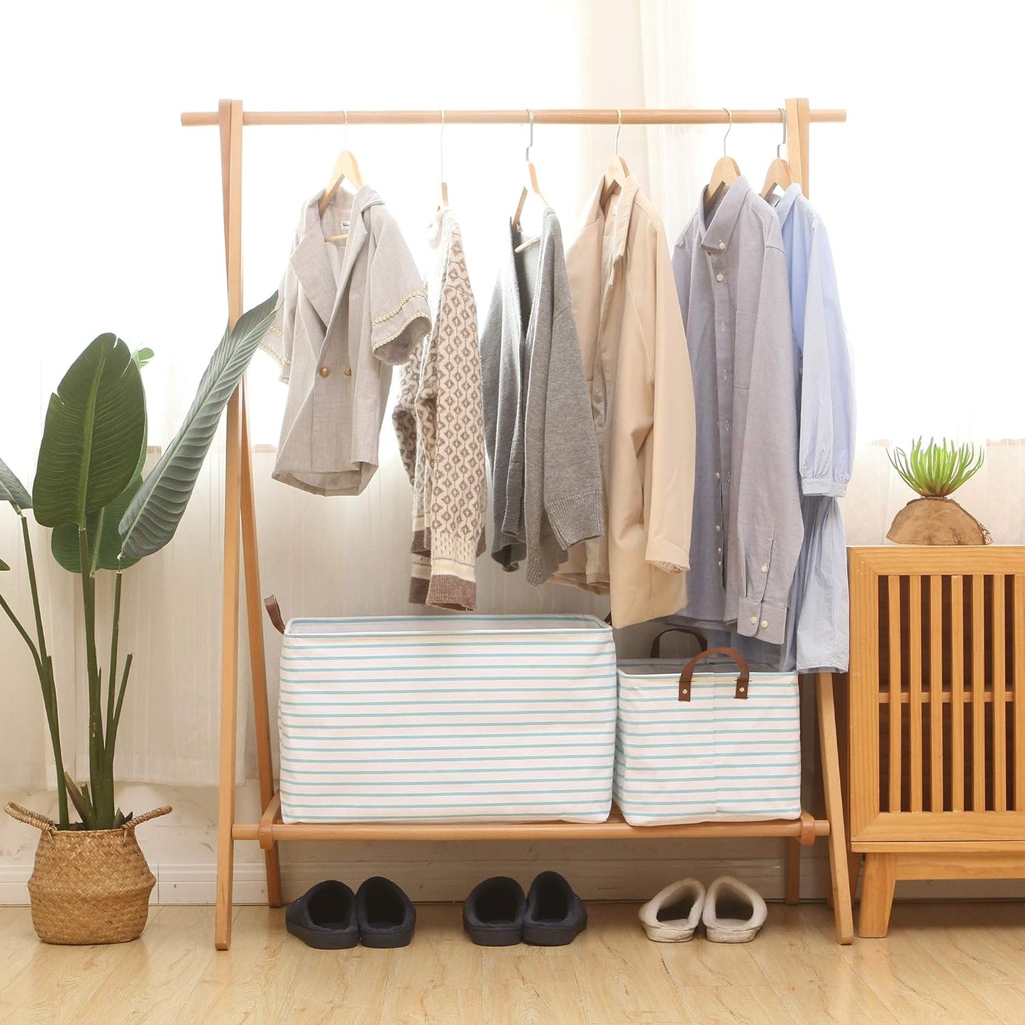 Hinwo 6-Pack Small Canvas Fabric Storage Baskets Set with Handles, Open Storage Bins, Cube Storage Organizer, Shelf Organizer Bins for Closet, 7.9L, 12 x 8 x 5 Inches, Grey Stripe