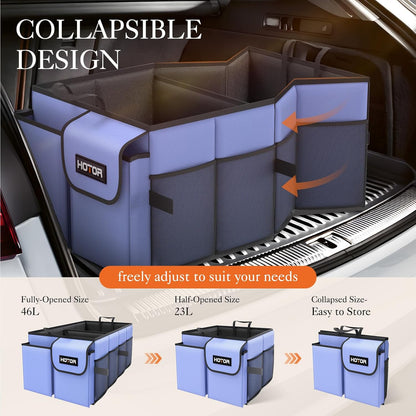 HOTOR Trunk Organizer - Car Organizer, Foldable Trunk organizer for SUVs & Sedans, Car Accessories, Tools, Sundries, 2 Compartments, Black