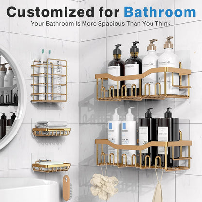 EUDELE 5-Pack Rustproof Stainless Steel Shower Caddy – No Drill Adhesive Bathroom Organizer with Large Capacity, Spacious Shower Shelves for Inside Shower, Kitchen & Home Decor Storage