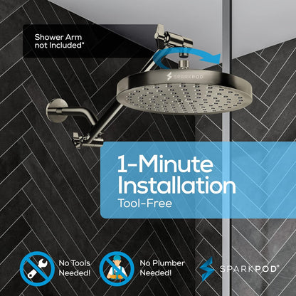 SparkPod Shower Head - High Pressure Rain - Premium Quality Luxury Design - 1-Min Install - Easy Clean Adjustable Replacement for Your Bathroom Shower Heads (Luxury Polished Chrome, 6 Inch Round)