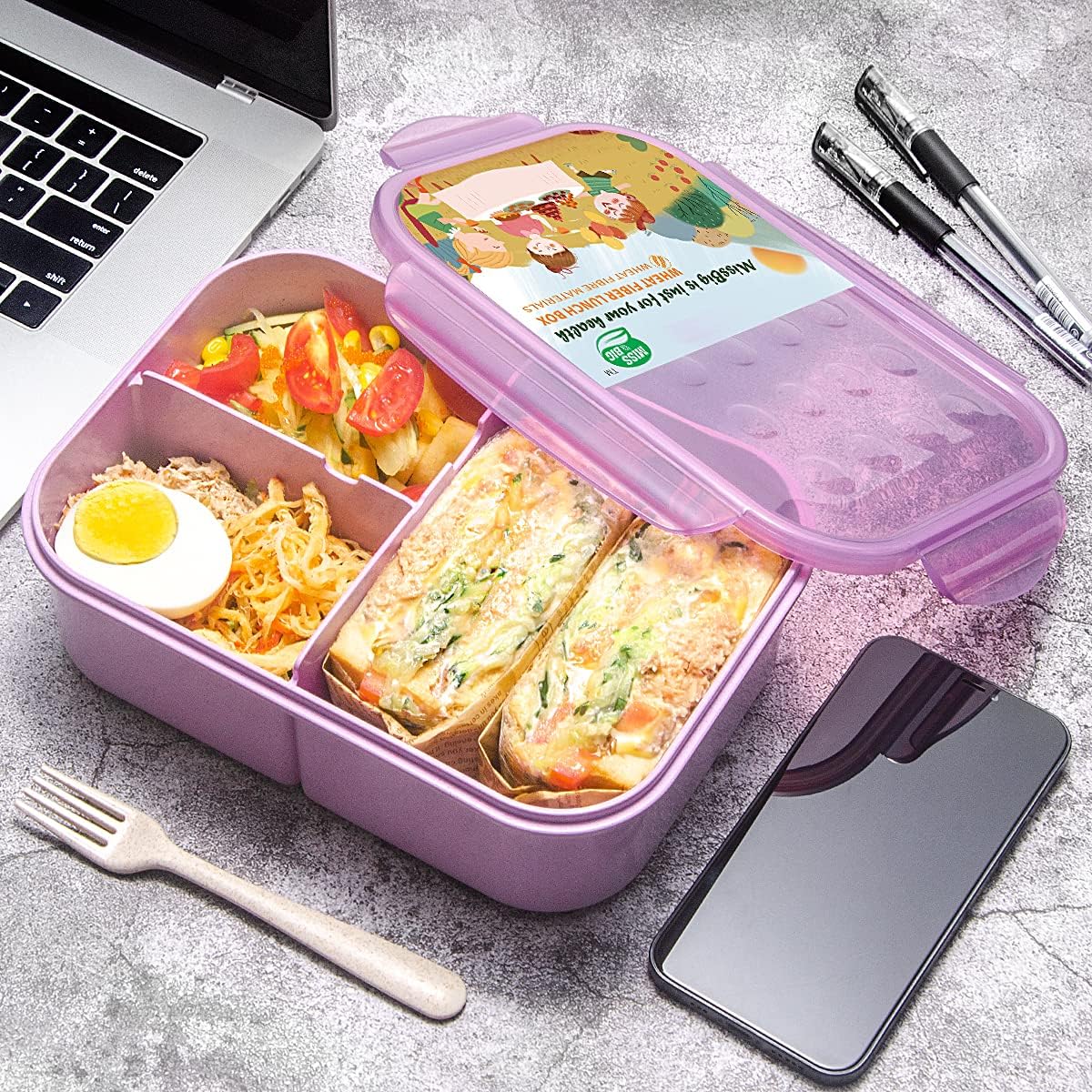 MISS BIG® Bento Box,Lunch Box Adult,Ideal Leak Proof Lunch Containers,Mom's Choice Lunch Box for Kids,No BPAs and No Chemical Dyes,Microwave and Dishwasher Safe Lunch Container (1900ml White)