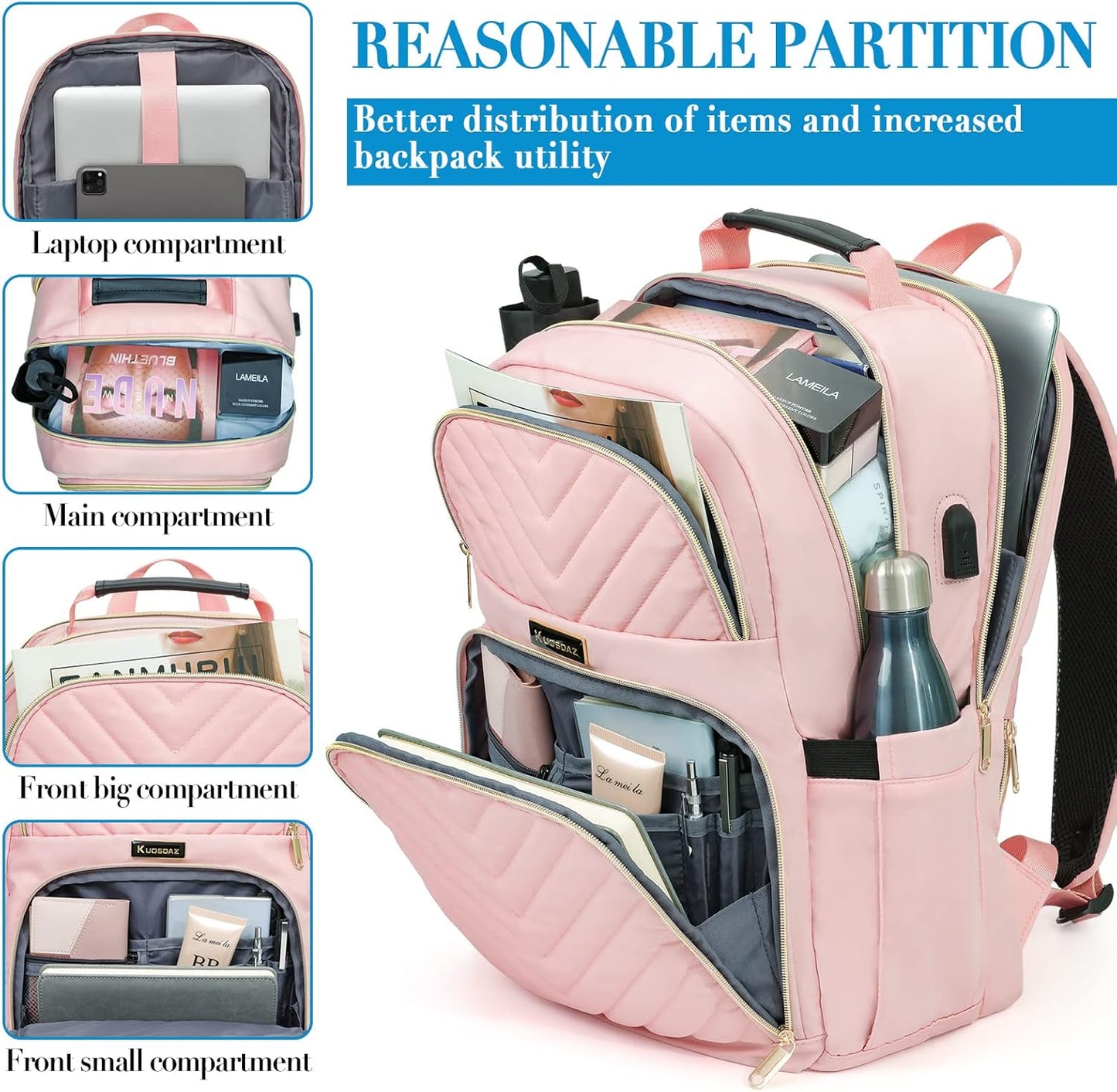 Laptop Backpack for Women Men, Large School Backpack for Girls with USB Charging Port, 17.3 Inch Work Travel Laptop Back Pack, College Student Bookbag Casual Daypacks, Black