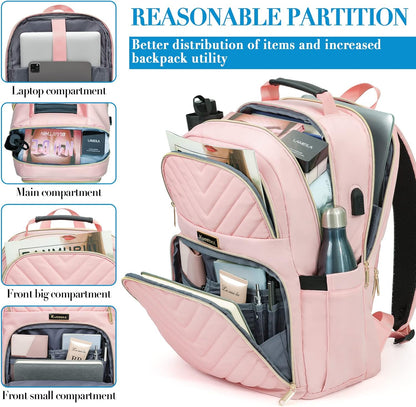 Laptop Backpack for Women Men, Large School Backpack for Girls with USB Charging Port, 17.3 Inch Work Travel Laptop Back Pack, College Student Bookbag Casual Daypacks, Black