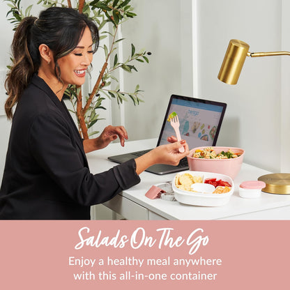 Bentgo Salad - Stackable Lunch Container with Large 54-oz Salad Bowl, 4-Compartment Bento-Style Tray for Toppings, 3-oz Sauce Container for Dressings, Built-in Reusable Fork & BPA-Free (Khaki Green)