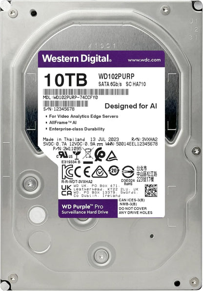 Western Digital 10TB WD Purple Pro Surveillance Internal Hard Drive HDD - SATA 6 Gb/s, 512 MB Cache, 3.5" - WD102PURP