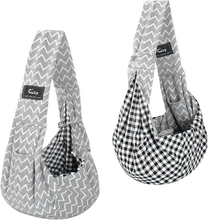 Cuby Adjustable Dog Cat Sling Padded Hard Bottom Pet Carrier Sling Soft Carrying Puppy Bag for Small Dogs Cats Outdoor Travel (Grayish-White)