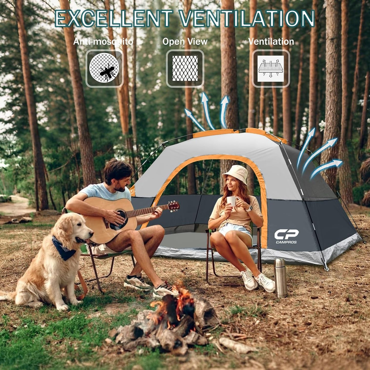 CAMPROS CP Tent 2/4/6 Person Tents, Waterproof Dome Camping Tent with Rainfly, Large Mesh Windows, Wider Door, Easy Setup, Portable with Carry Bag