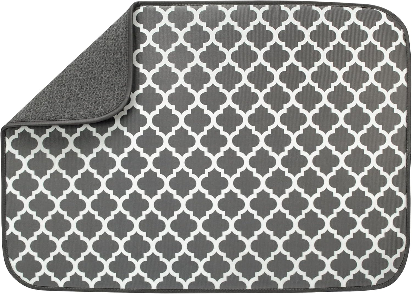 S&T INC. Absorbent, Reversible XL Microfiber Dish Drying Mat for Kitchen, 18 Inch x 24 Inch, Pewter Gray Trellis