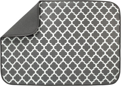 S&T INC. Absorbent, Reversible XL Microfiber Dish Drying Mat for Kitchen, 18 Inch x 24 Inch, Pewter Gray Trellis