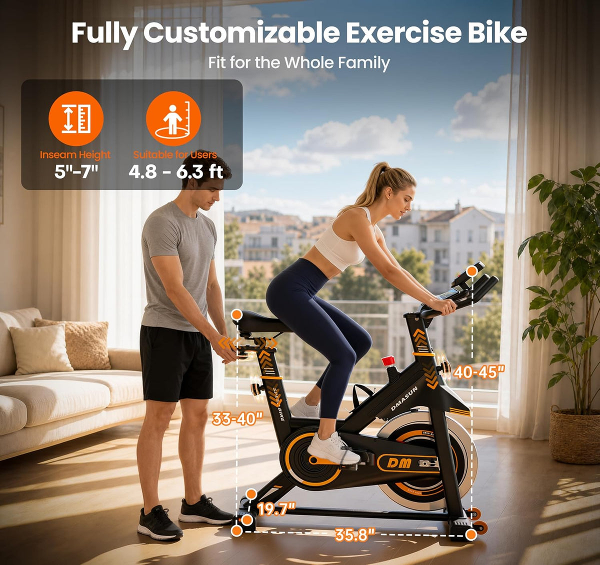 DMASUN Exercise Bike,350 LBS Magnetic Resistance Stationary Bike with 4 Way Adjustable Seat, Hand Pulse Heart Rate, LCD Display, Quiet Belt Drive for Home Cardio Workout
