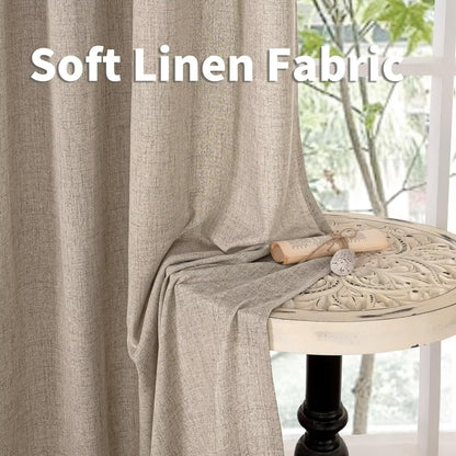 YoungsTex Natural Linen Curtains 84 Inch Long for Living Room Bedroom Grommet Top Light Filtering Privacy Linen Textured Window Semi Sheer Drapes, 2 Panels, 52x84 Inch, Natural