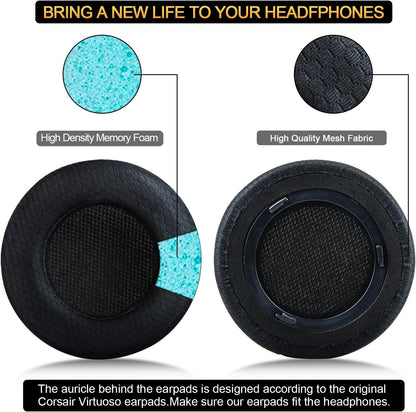 Upgraded Replacement Ear Pads Cushion for Corsair Virtuoso RGB Wireless SE XT Gaming Headset, Premium Fabric, Softer Memory Foam, Added Thickness ( Fabric Black )