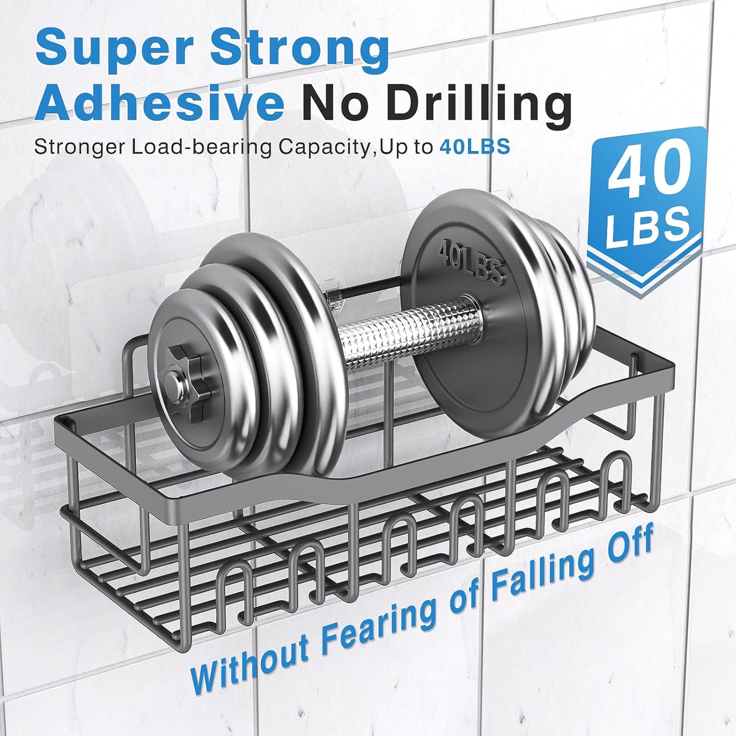 EUDELE 5-Pack Rustproof Stainless Steel Shower Caddy – No Drill Adhesive Bathroom Organizer with Large Capacity, Spacious Shower Shelves for Inside Shower, Kitchen & Home Decor Storage