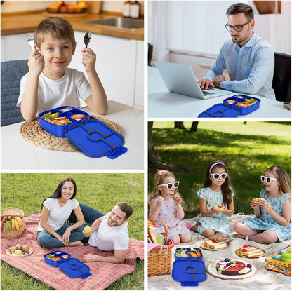 Braoses Bento Box, Lunch Box with 4 Compartments, 800ml Frosted and Leak-Proof Lunch Snack Box for Children Kindergarten(Blue)