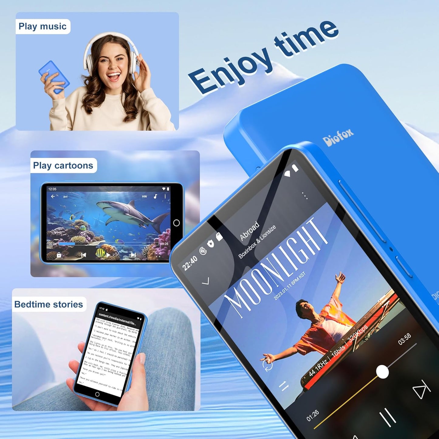 80GB MP3 Player with Bluetooth and WiFi, 4-inch Touch Screen MP3 Player with Bluetooth ， with Spotify, SpotifyKids, Audible, Andora, Amazon Player, MP4&MP3 Player up to 1TB Black