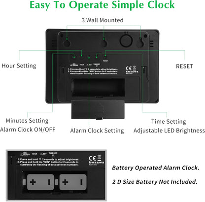 Wall Clock, Digital Clock, 8" Extra Large Display, 3" Big LED Number, Battery Operated, Adjustable Brightness, Clock for Bedroom, for Desk, Wall Mounted
