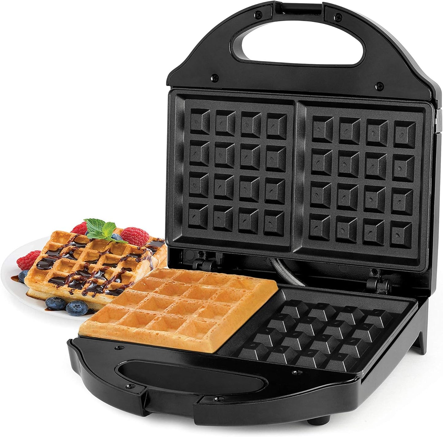 Salton Belgian Waffle Maker | Non-Stick Surface | 2 Waffles in Under 3 Minutes | Compact Upright Storage | Cool-Touch Handles | Recipe Book Included | Perfect for Breakfast & More | Black | WM1075BK