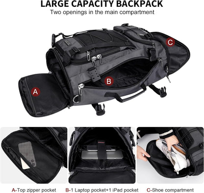 WITZMAN Travel Backpack for Men Large Carry on Backpack Convertible 3 in 1 Bags with Shoe Compartment Fit 17 Inch Laptop(B689 Silvery Grey)