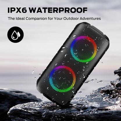 Oraolo Bluetooth Speaker 24W, Portable Speaker with RGB Lights, Stereo Sound, Bluetooth 5.3, 24H Playtime, IPX6 Waterproof, AUX-in, Speaker for Outdoor Camping